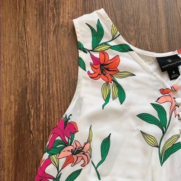 Worthington Suma Floral White Tank Top Small NWT - Picture 7 of 10